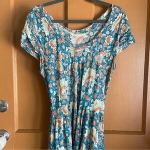 Soft Surroundings Kara Maxi Dress Sz Lg Tiered Floral Boho Peasant Cottagecore